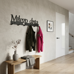 Nowoczesny wieszak na ubrania Miłego dnia