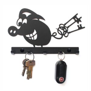 Nowoczesny Czarny metalowy Wieszak na klucze Happy Pig