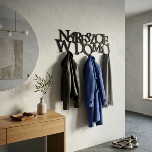 Metalowy Wieszak z cytatem nareszcie w domu idealny do przedpokoju