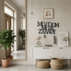 Metalowy wieszak do domu mój dom moje zasady