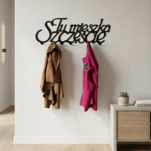 Metalowy Wieszak do przedpokoju Tu mieszka szczęście