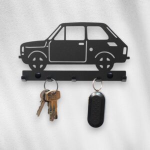 Czarny metalowy Wieszak na klucze Fiat 126p
