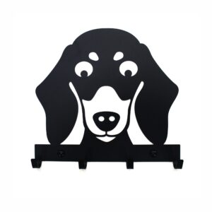 Czarny ścienny Wieszak na smycze jamnik