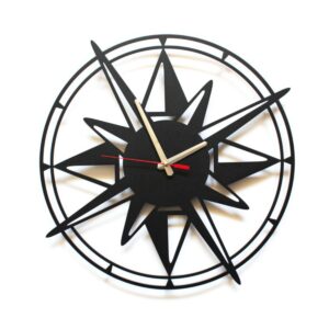 Czarny Metalowy Zegar ścienny do salonu Róża wiatrów
