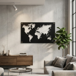 Metalowy obraz mapa świata do salonu
