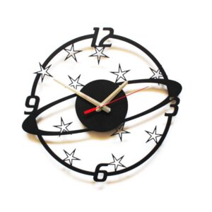 Czarny Nowoczesny Metalowy ścienny Zegar Planeta