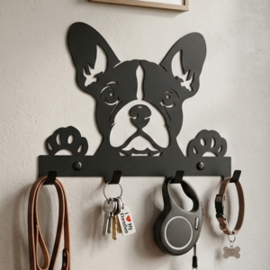 Metalowy Wieszak na smycze Buldog Francuski_