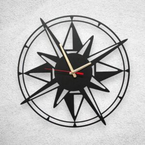 Czarny Zegar ścienny Róża wiatrów
