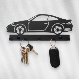 Czarny metalowy Wieszak na klucze do przedpokoju Porsche 911 P911