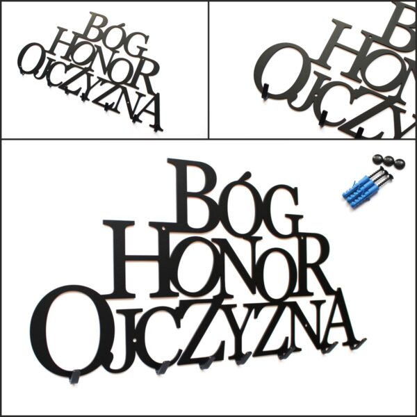 Czarny Metalowy wieszak na ubrania do przedpokoju Bóg Honor Ojczyzna