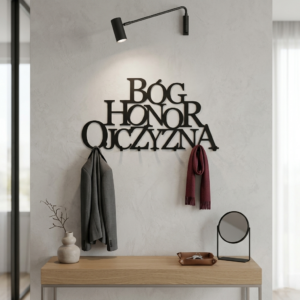 Metalowy Wieszak do przedpokoju Bóg Honor Ojczyzna