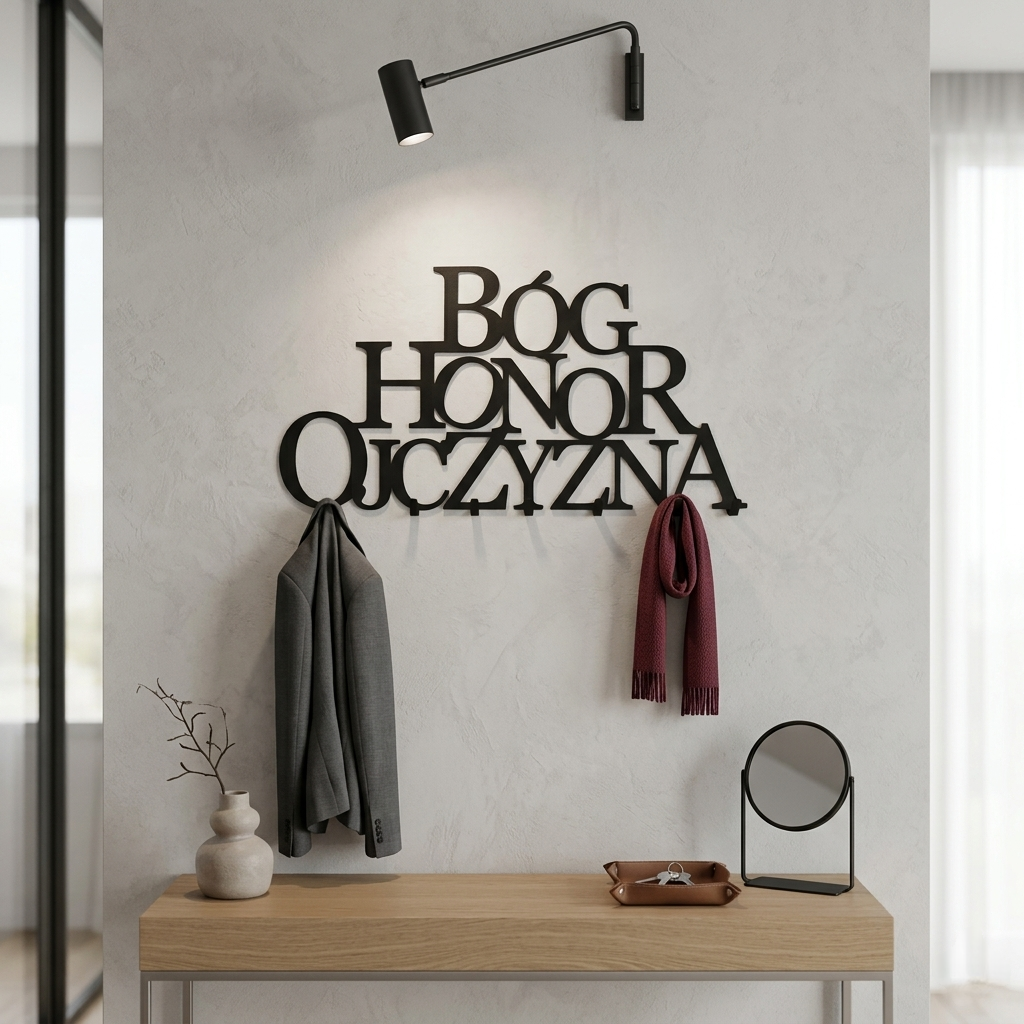 Metalowy Wieszak do przedpokoju Bóg Honor Ojczyzna