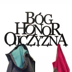 Metalowy Wieszak na ubrania z napisem Bóg Honor Ojczyzna