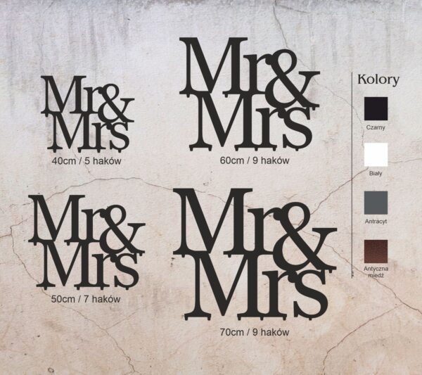 Nowoczesny Metalowy Wieszak na ubrania Mr & Mrs Rozmiary
