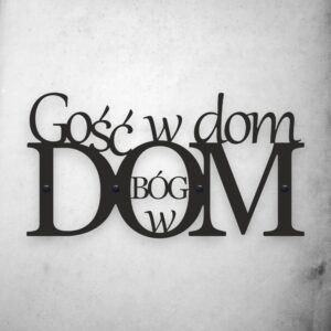 Czarny Metalowy napis na ścianę Gość w Dom Bóg w Dom do salonu
