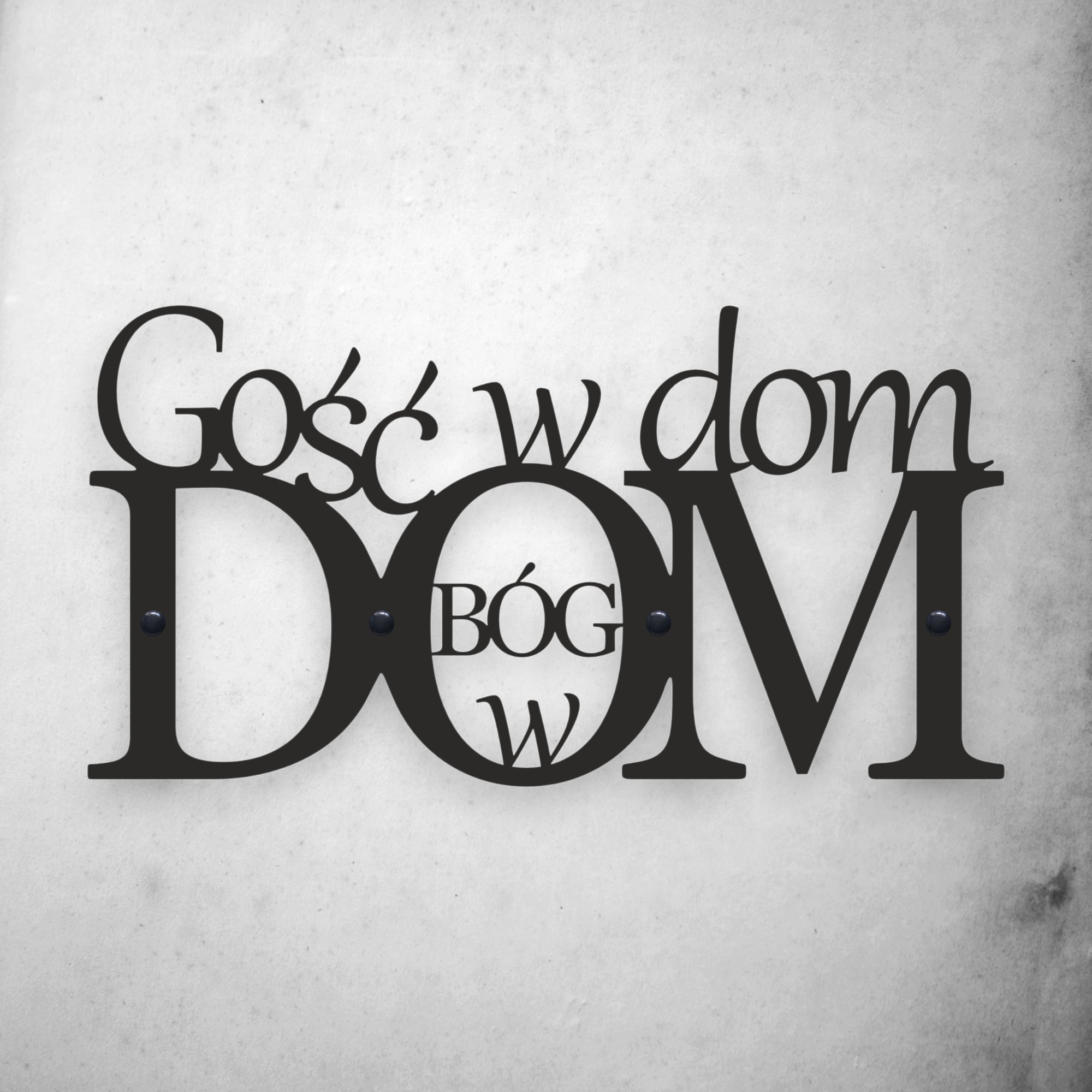 Czarny Metalowy napis na ścianę Gość w Dom Bóg w Dom do salonu