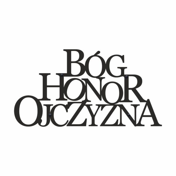 Czarny Patriotyczny Metalowy napis na ścianę do salonu Bóg Honor Ojczyzna