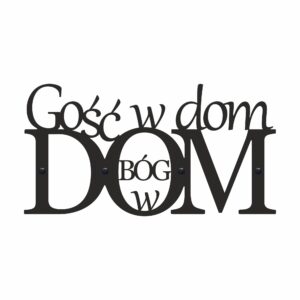 Metalowy napis na ścianę do salonu Gośc w Dom Bóg w Dom Czarny Tradycyjny Metalowy napis na ścianę do salonu Gośc w Dom Bóg w Dom