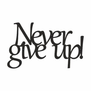 Czarny Metalowy Napis na ścianę do salonu Never give up