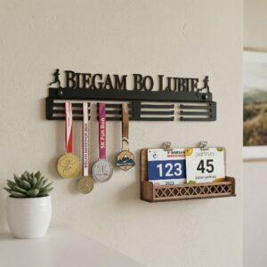 Metalowy Wieszak na medale Biegam bo lubię