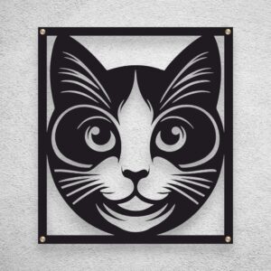 Nowoczesny Metalowy obraz na ścianę kot