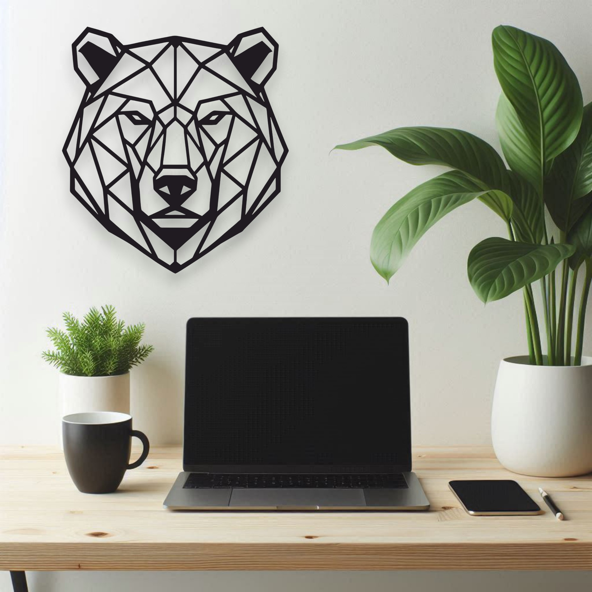 Dekoracja na ścianę do salonu niedźwiedź geometryczny