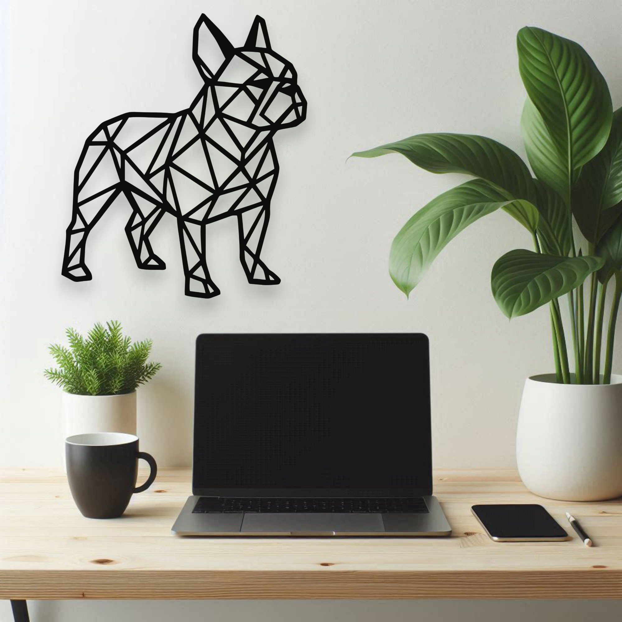 Metalowa ozdoba ścienna geometryczna na ścianę Buldog Francuski