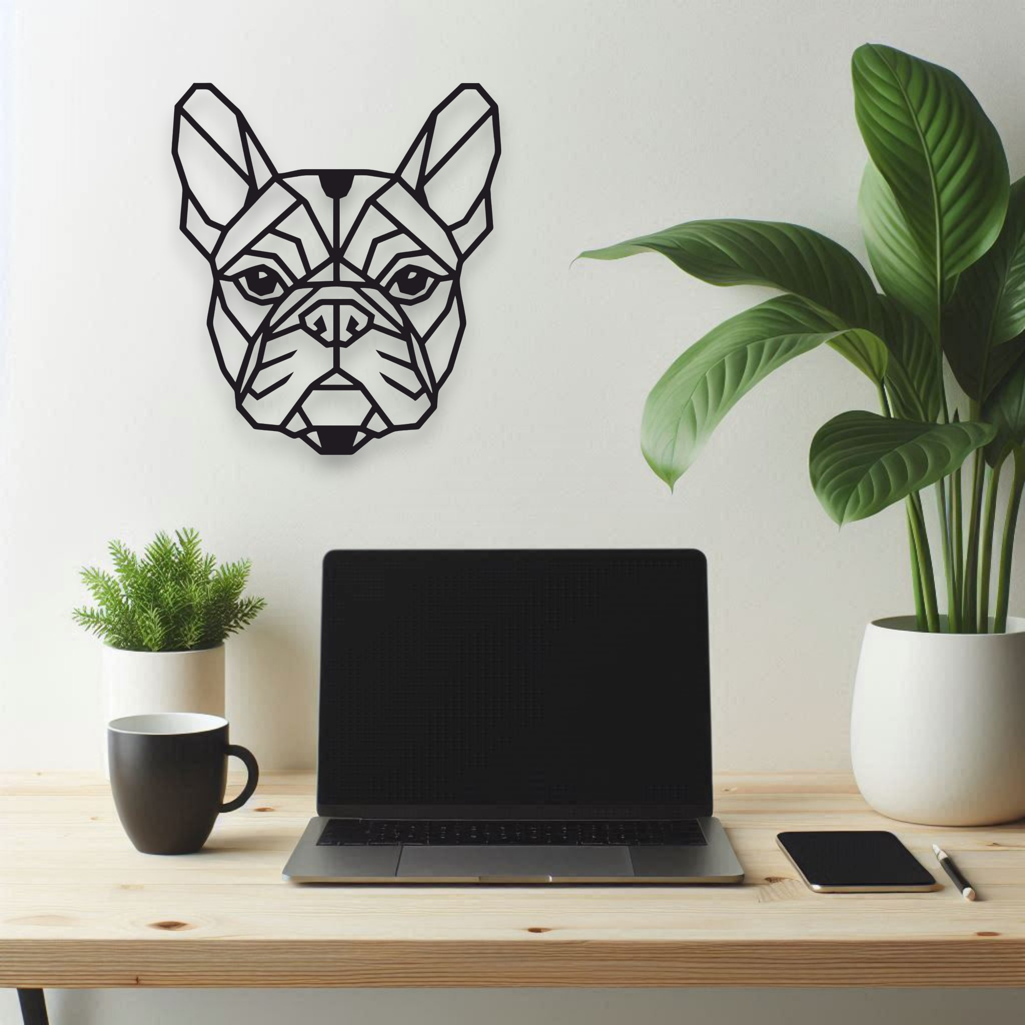 Czarny Metalowy obraz geometryczny Buldog Francuski