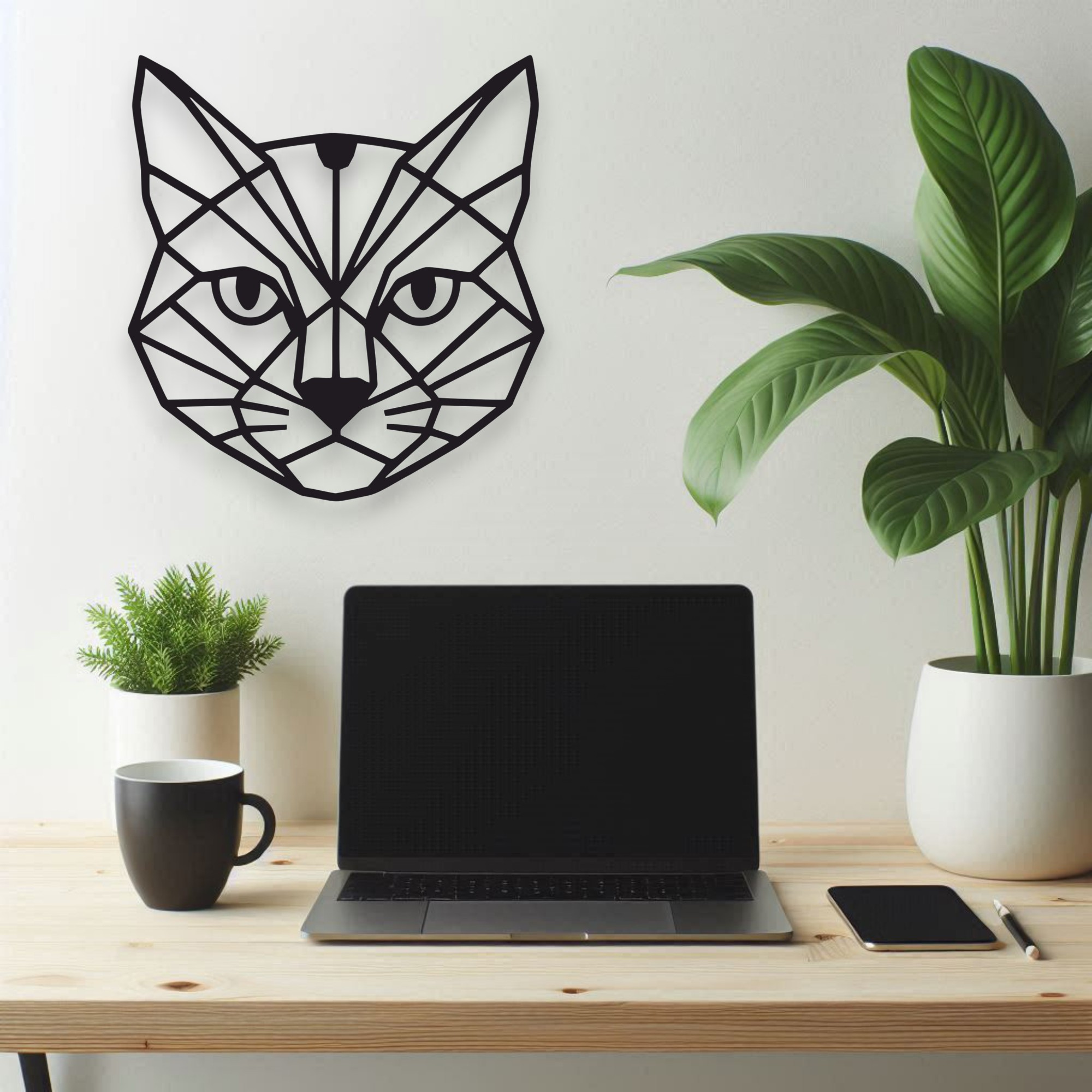 Metalowy ścienny obraz geometryczny Kot