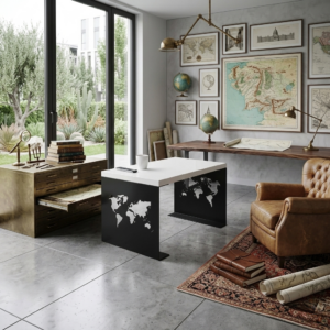 Nowoczesny stolik kawowy z nogami z metalu mapa świata