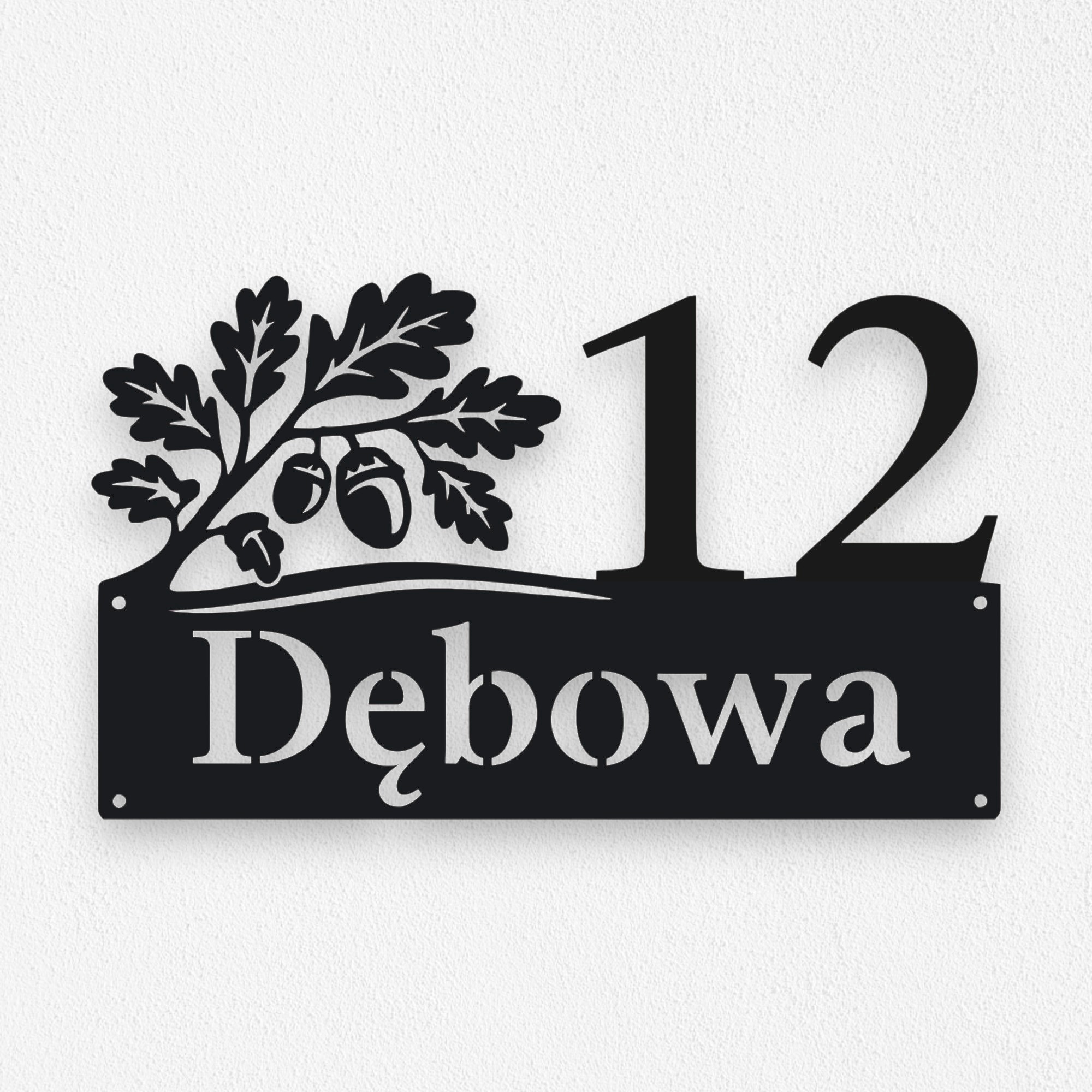 Metalowa Tabliczka adresowa z numerem domu ulica Dębowa