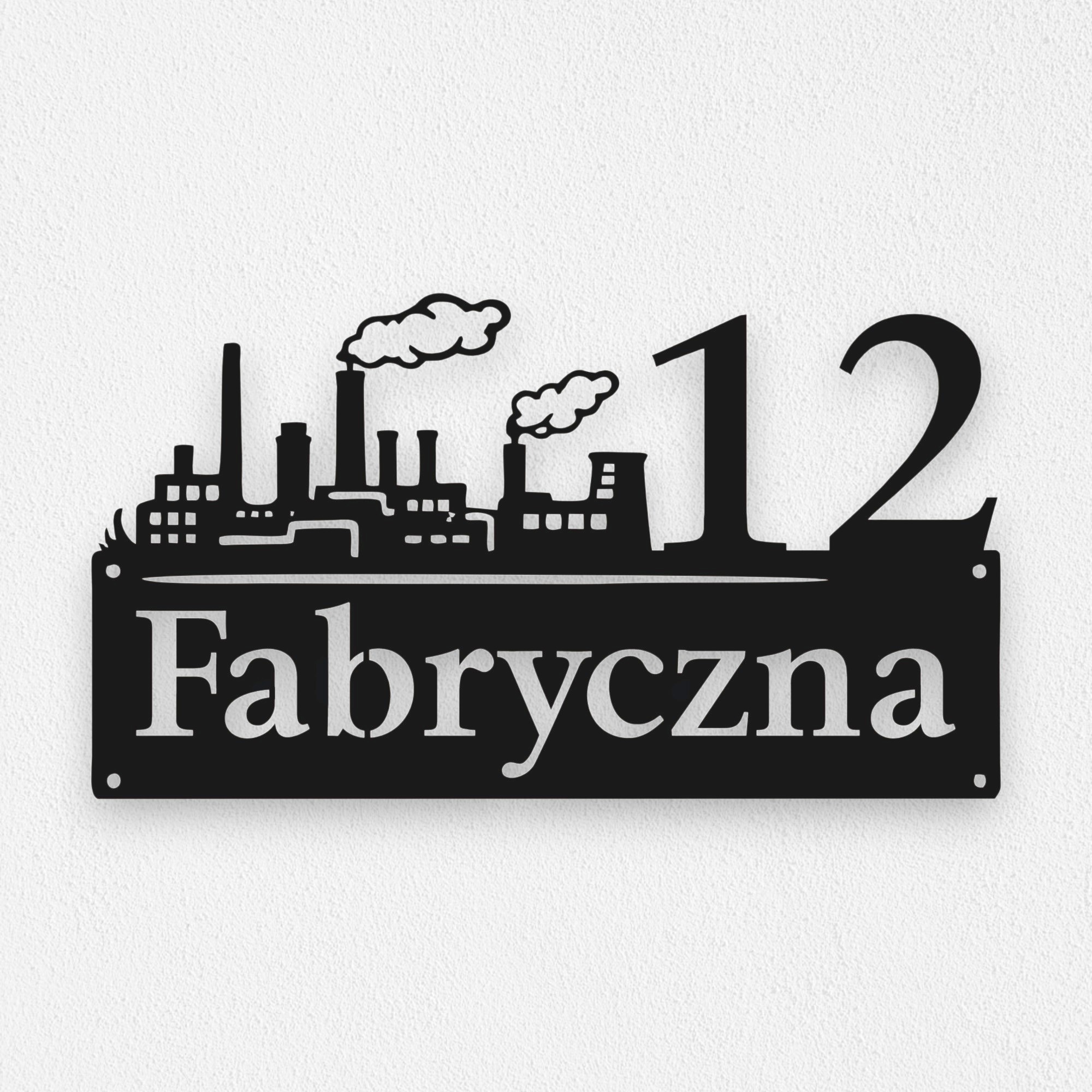 Metalowa Tabliczka adresowa z numerem domu ulica Fabryczna