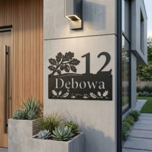 Metalowa Tabliczka adresowa z numerem ulica Dębowa