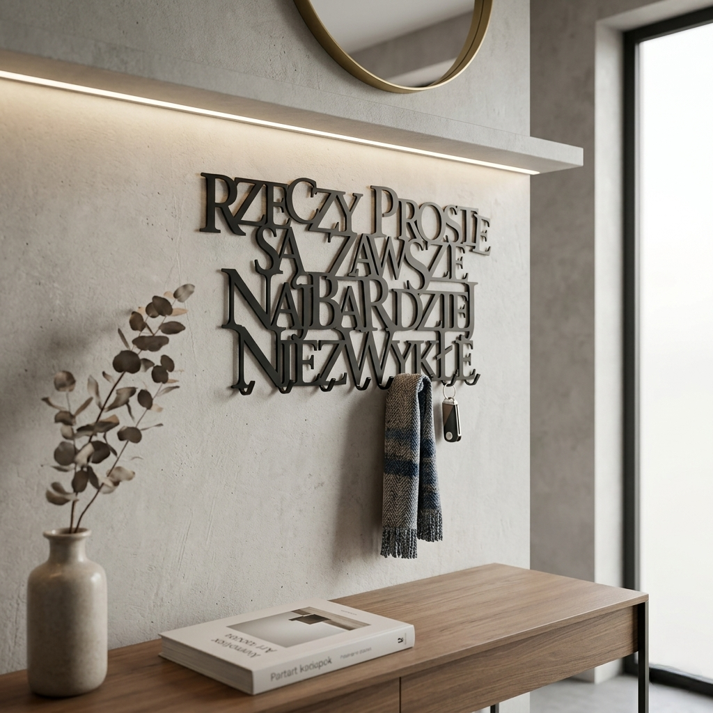 Nowoczesny metalowy wieszak do przedpokoju w jasnym wnętrzu