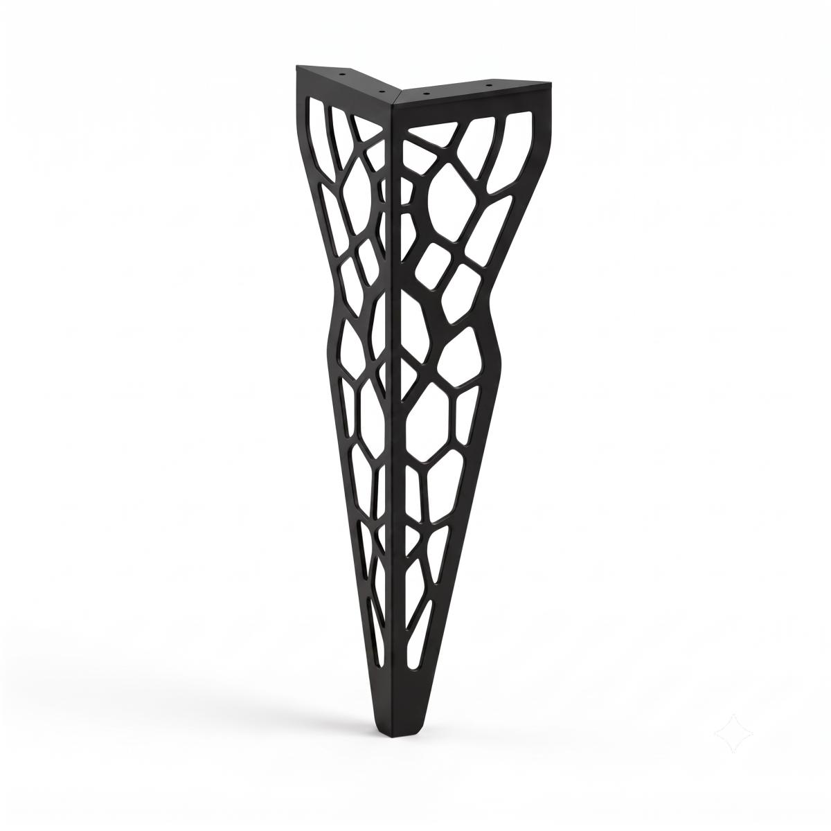 Ażurowa noga metalowa do mebli Brooklyn o wysokości 40 cm z geometrycznym organicznym wzorem, kolor czarny mat.