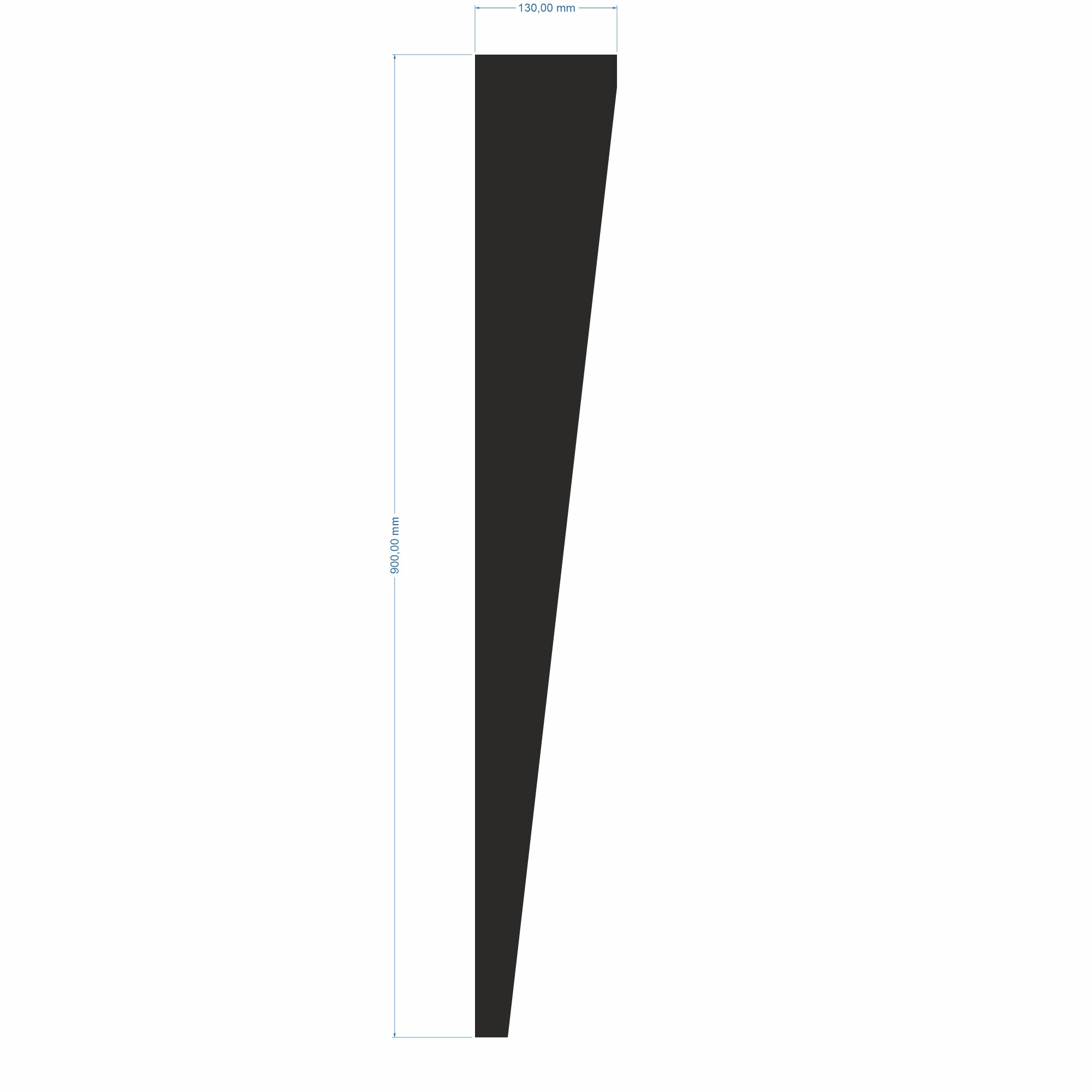 Rysunek techniczny czarnej nogi meblowej Detroit wskazujący wysokość 900 mm oraz szerokość montażową 130 mm.