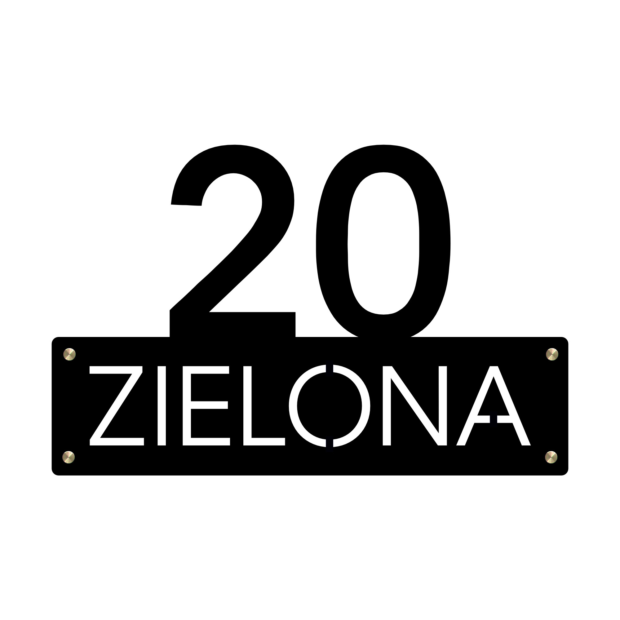 Grafika podglądowa tabliczki adresowej Model Duet z dużym numerem 20 i wyciętą nazwą ulicy Zielona